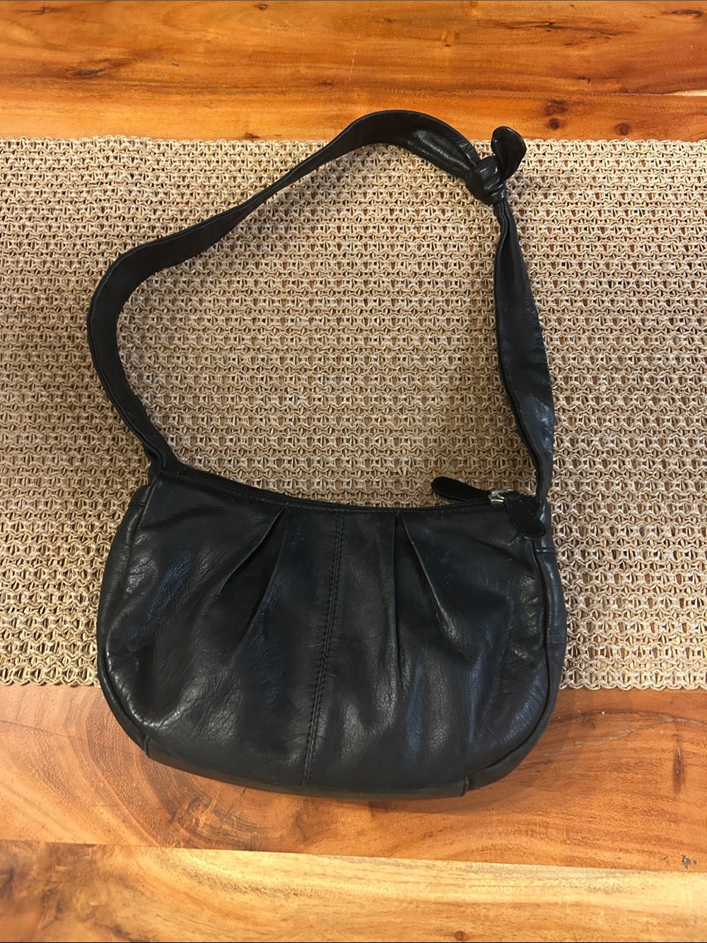 Black Soft Leather Shoulder Hobo Bag Purse